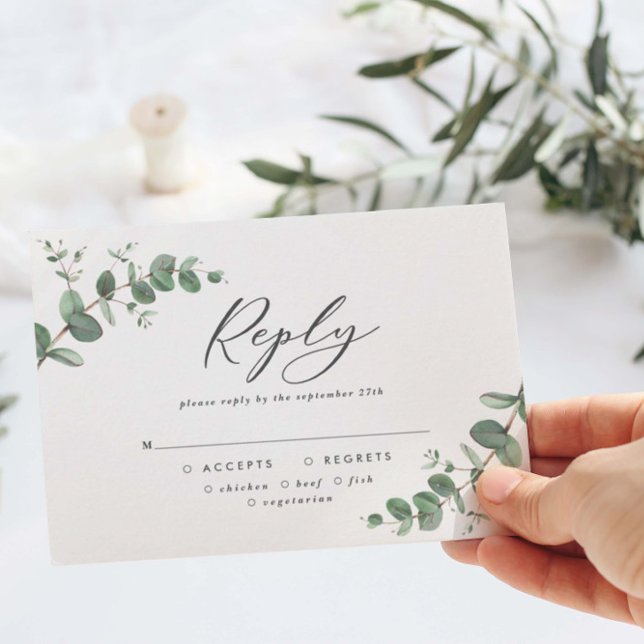 Elegant Eucalyptus Verlasse Greenerity Wedding RSV RSVP Karte (Von Creator hochgeladen)