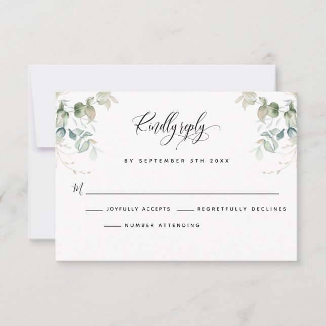 Elegant Eucalyptus Verlasse Greenery RSVP Card (Vorderseite)