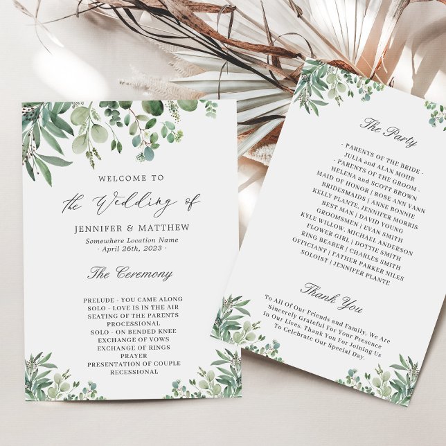 Elegant Eucalyptus Verlasse Grüne Hochzeit Programm (Von Creator hochgeladen)