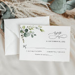 Elegant Eucalyptus Verlasse Grüne Hochzeit RSVP Karte<br><div class="desc">Diese individuell gestaltbare RSVP-Karte,  die sich mit unserer Hochzeitskollektion Boho Greenery abstimmt,  zeichnet sich durch eine Aquarellpflanze mit kalligrafischem Text aus,  kombiniert mit einem klassischen Serif & modernen Sans-Schriftart in Schwarz. Matching-Elemente verfügbar.</div>