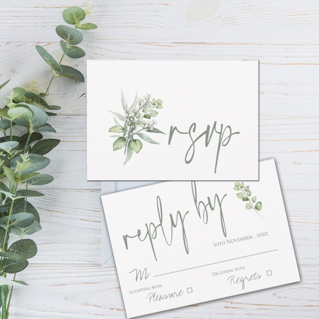 Elegant Eucalyptus Verlasse Grüne Hochzeit RSVP Karte (Von Creator hochgeladen)