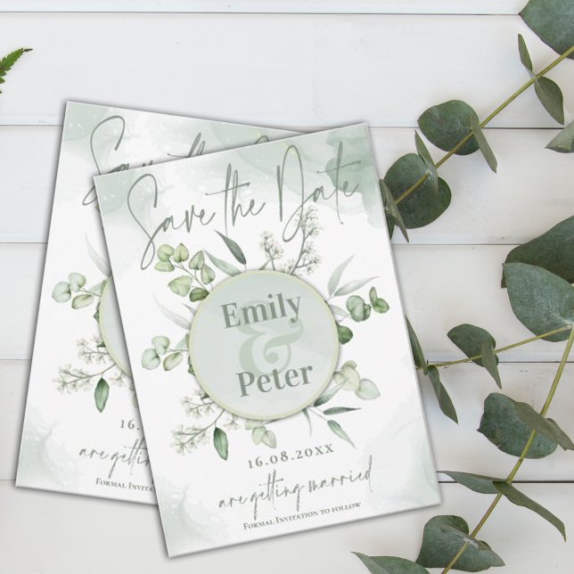 Elegant Eucalyptus Verlasse Grüne Hochzeit Save The Date (Von Creator hochgeladen)