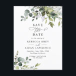 Elegant Eucalyptus Verlasse Grünflächen Save the D Postkarte<br><div class="desc">Diese elegante und individuell gestaltbare Save the Date Postcard besticht durch gemischte Aquarellfarben-Blätter,  gepaart mit einem klassischen Serif & feinen Sans-Schriftart in Schwarz,  mit einem Monogramm auf der Rückseite. Matching-Elemente verfügbar.</div>
