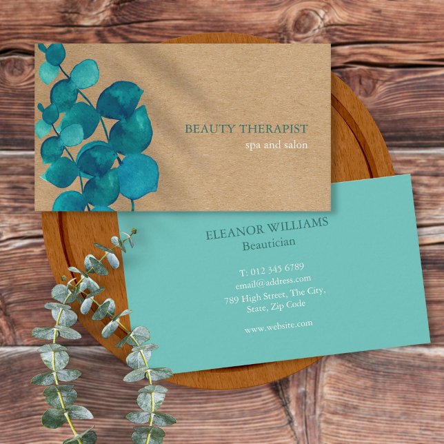 Elegant Eucalyptus Verlasse Rustic Kraft Visitenkarte (Elegant Eucalyptus Leaves Rustic Kraft Business Card)