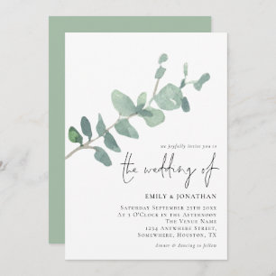 Elegant Eucalyptus Verlasse Script Wedding Einladu Einladung