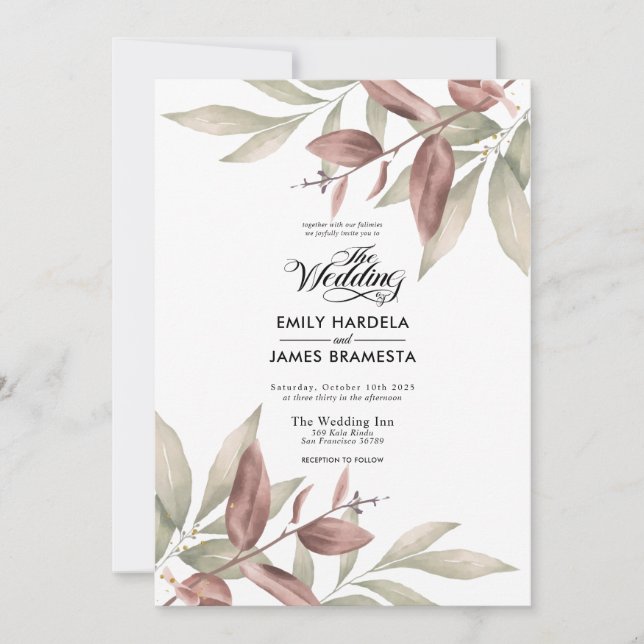 Elegant Eucalyptus Watercolor Budget Hochzeit Einladung (Vorderseite)