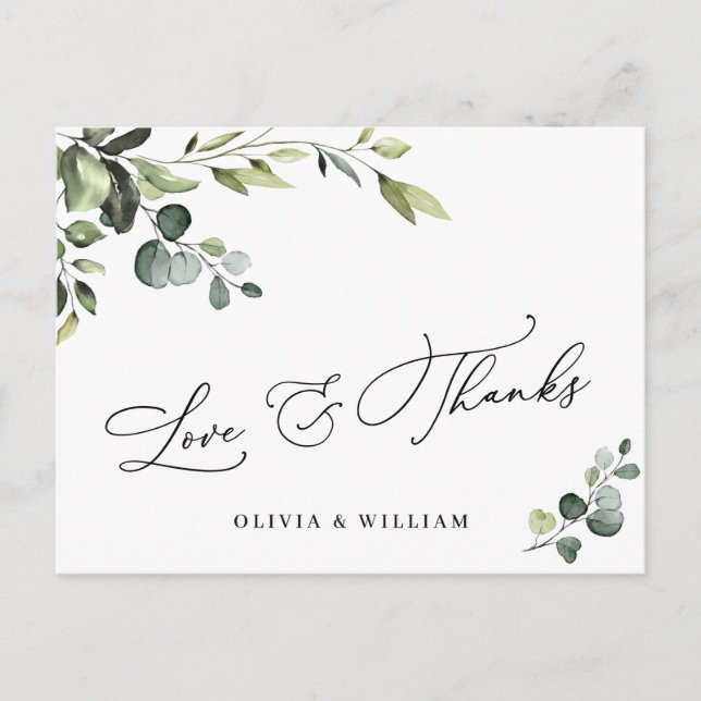 Elegant Eucalyptus Watercolor Floral Danke QR Postkarte (Vorderseite)