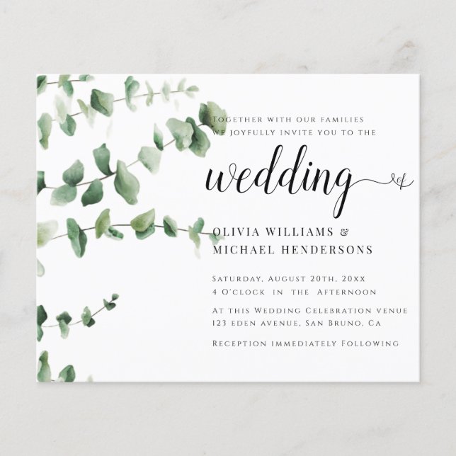 ELEGANT EUCALYPTUS WATERCOLOR GREENREY WEDING FLYER (Vorne)