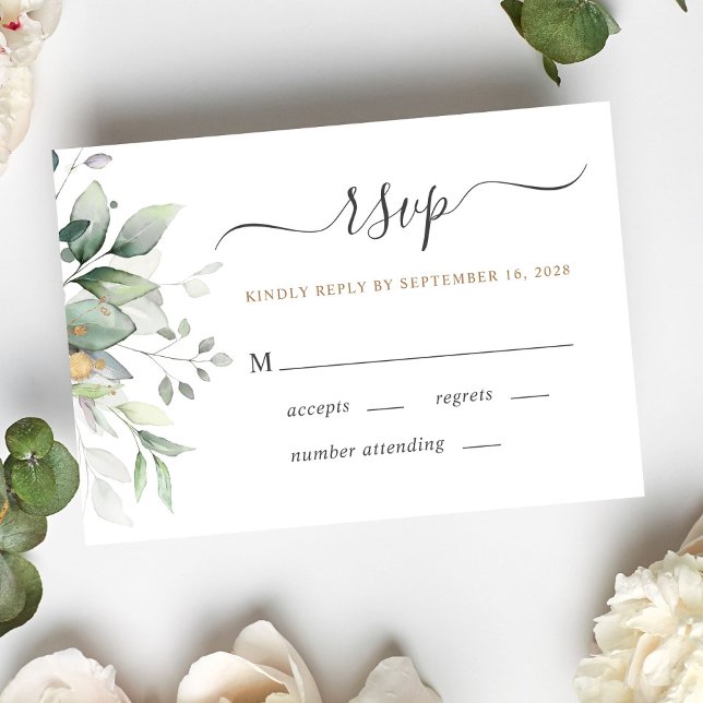 Elegant Eucalyptus Watercolor Grüne Hochzeit RSVP Karte (Von Creator hochgeladen)