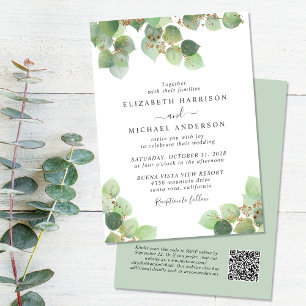 Elegant Eucalyptus Watercolor QR Code Wedding Einladung