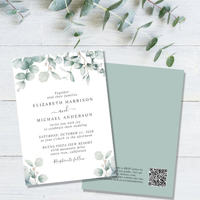 Elegant Eucalyptus Watercolor QR Code Wedding Einladung (Von Creator hochgeladen)