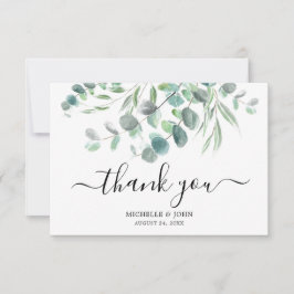 Elegant Eucalyptus Watercolor Script Wedding Dankeskarte