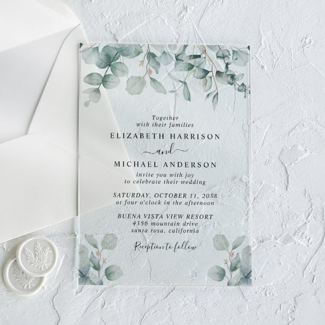 Elegant Eucalyptus Watercolor Wedding Acryleinladungen (Make your day unforgettable with stunning acrylic wedding invitations—modern, elegant, unique!)