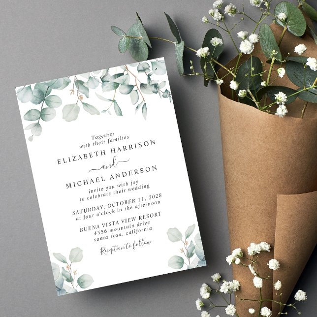 Elegant Eucalyptus Watercolor Wedding Einladung (Von Creator hochgeladen)