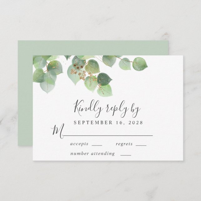 Elegant Eucalyptus Watercolor Wedding RSVP Karte (Vorne/Hinten)