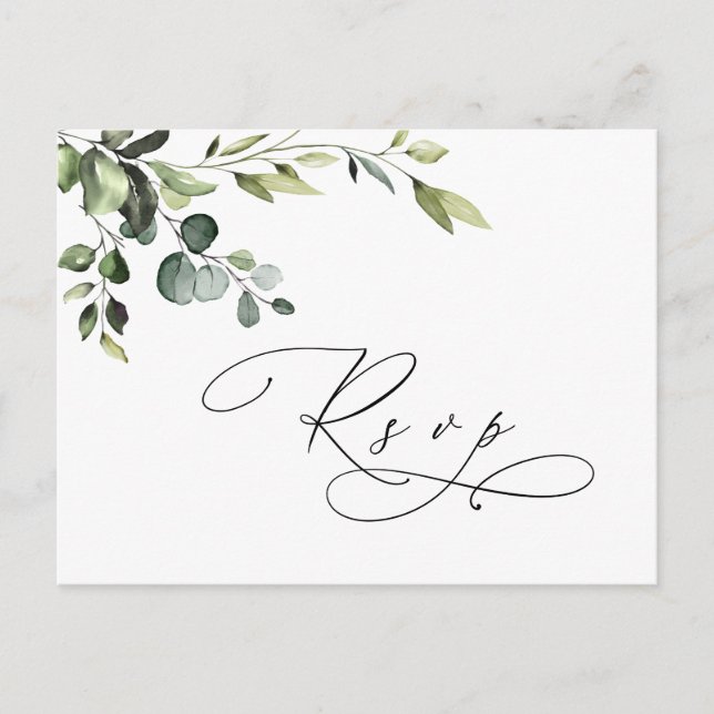 Elegant Eucalyptus Watercolor Wedding RSVP Postkarte (Vorderseite)