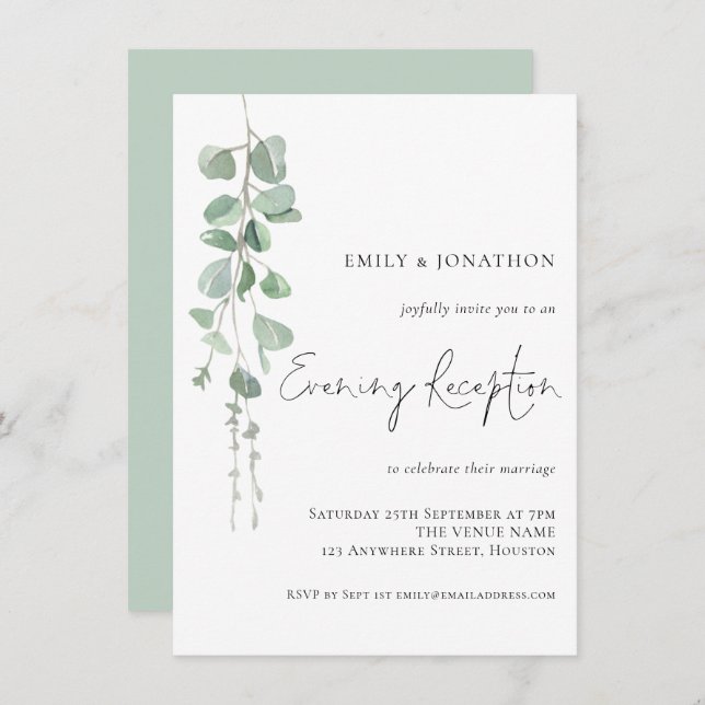 Elegant Eucalyptus Wedding Abend Empfang Einladung (Vorne/Hinten)