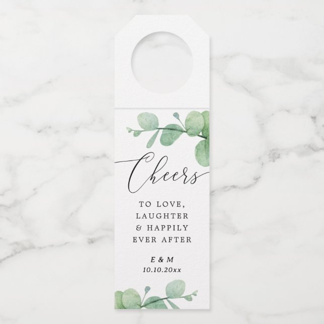 Elegant Eucalyptus Wedding | Cheers To Love Favor Flaschenanhänger (Vorderseite)