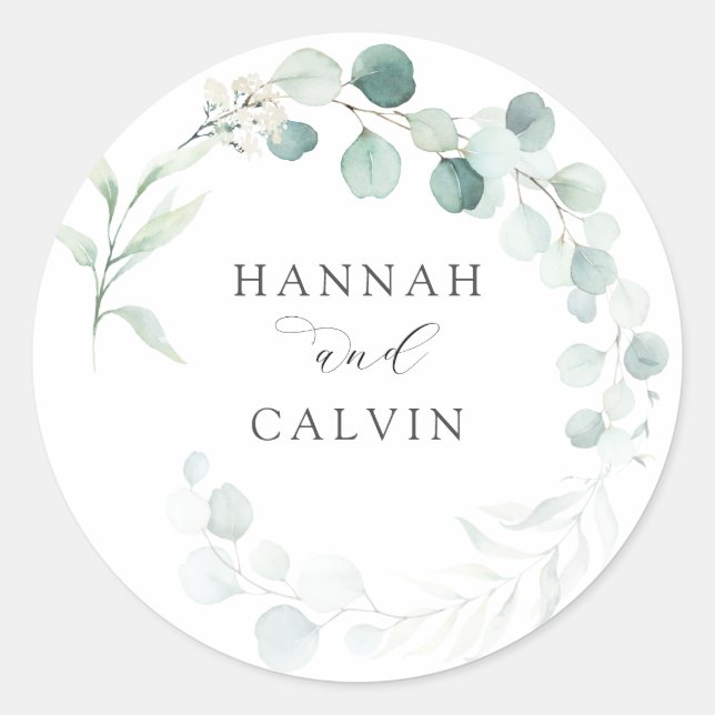 Elegant Eucalyptus Wedding Classic Round Sticker (Vorderseite)