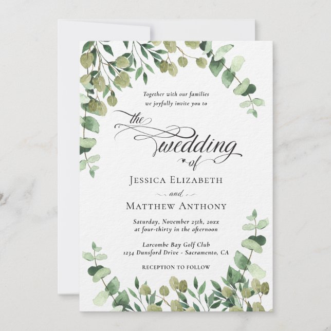 Elegant Eucalyptus Wedding Einladung (Vorderseite)