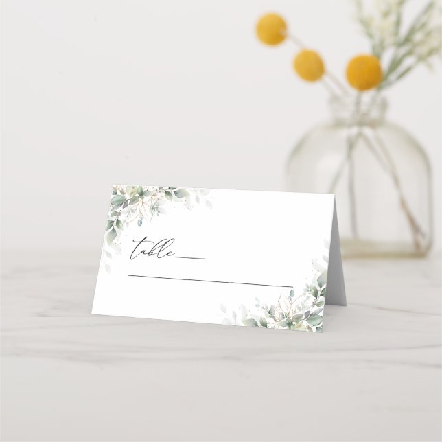 Elegant Eucalyptus Wedding Folded Place Cards Platzkarte (Vorderseite)