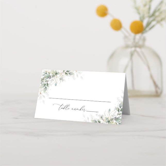 Elegant Eucalyptus Wedding Folded Place Cards Platzkarte (Vorderseite)