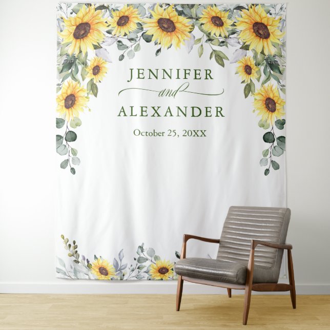 Elegant Eucalyptus Wedding Foto Booth Hintergrund Wandteppich (Beispiel)