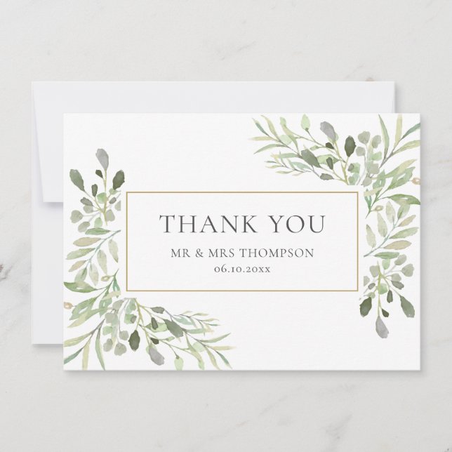 Elegant Eucalyptus Wedding Greenery Vielen Dank Dankeskarte (Vorderseite)