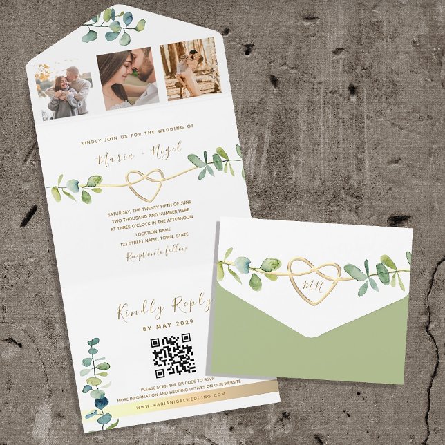 Elegant Eucalyptus Wedding QR Code All In One Einladung (Von Creator hochgeladen)