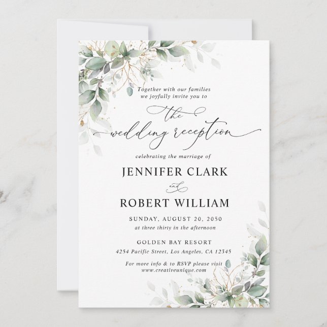 Elegant Eucalyptus Wedding Reception Invitation  Einladung (Vorderseite)