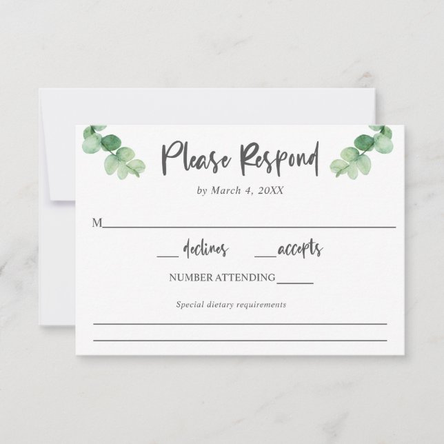 Elegant Eucalyptus wedding RSVP Diet Anforderungen (Vorderseite)