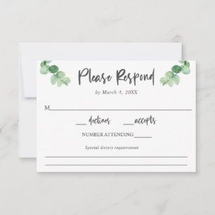Elegant Eucalyptus wedding RSVP Diet Anforderungen Karte