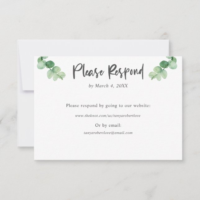 Elegant Eucalyptus wedding RSVP Online Website Karte (Vorderseite)