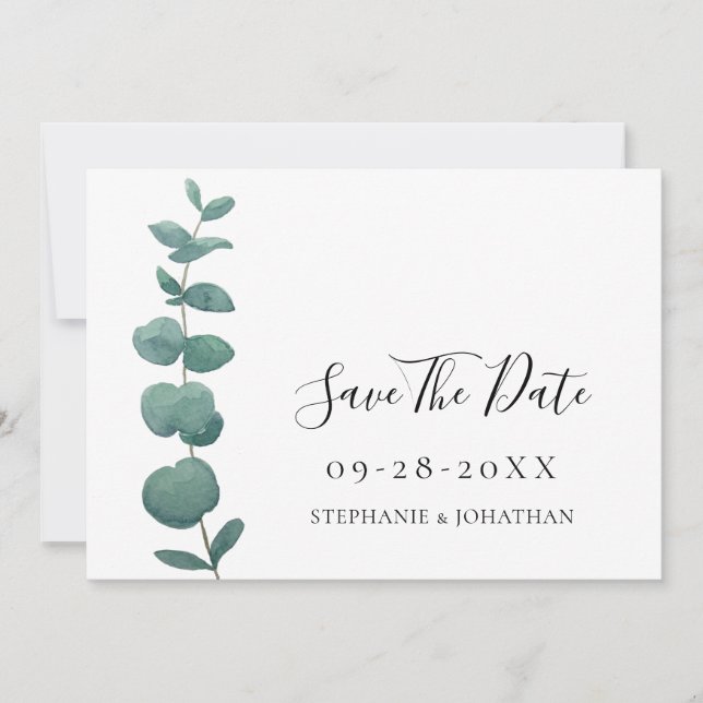 Elegant Eucalyptus Wedding Save the Date Einladung (Vorderseite)