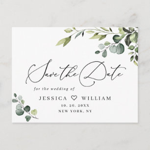 Elegant Eucalyptus Wedding Save the Date QR code Postkarte