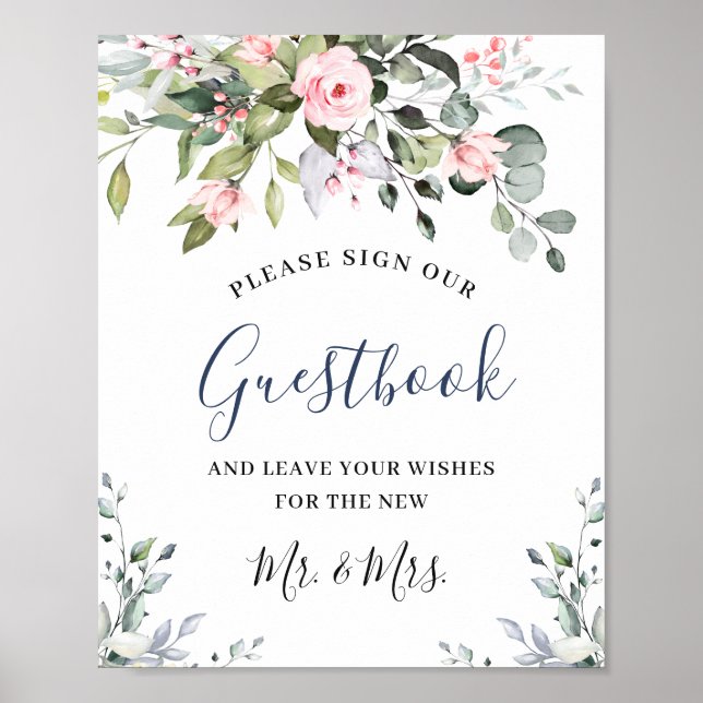Elegant Eucalyptus Wedding Sign Unser Gästebuch (Vorne)