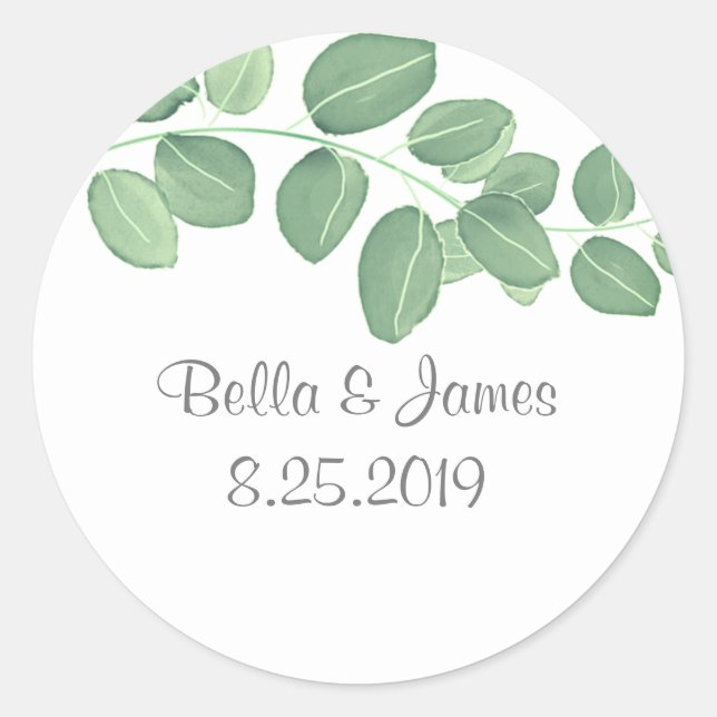 Elegant Eucalyptus Wedding Stickers (Vorderseite)