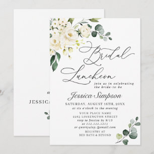 Elegant Eucalyptus White Roses Bridal Luncheon Einladung
