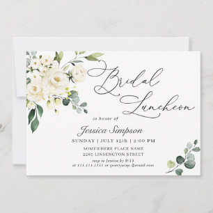 Elegant Eucalyptus White Roses Bridal Luncheon Einladung