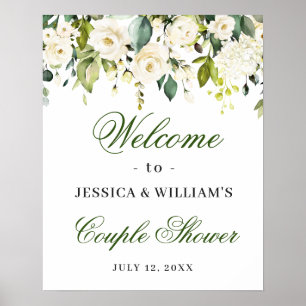 Elegant Eucalyptus White Roses Couples Dusche Poster