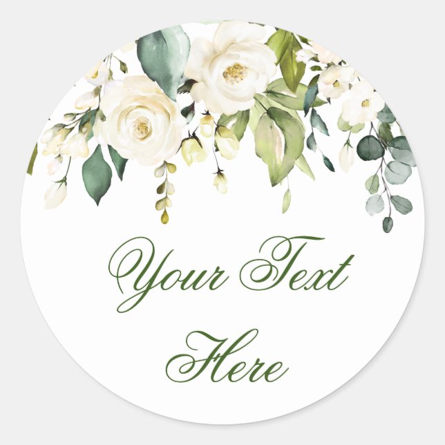 Elegant Eucalyptus White Roses Floral Custom Runder Aufkleber (Vorderseite)