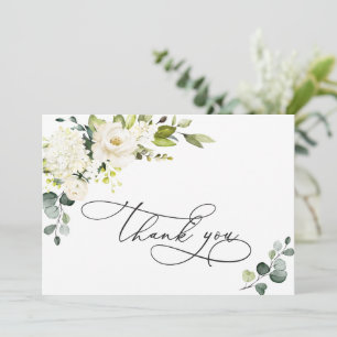 Elegant Eucalyptus White Roses Floral Dankeskarte