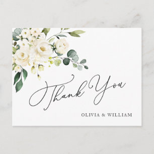 Elegant Eucalyptus White Roses Floral Vielen Dank Postkarte