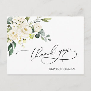 Elegant Eucalyptus White Roses Floral Vielen Dank Postkarte