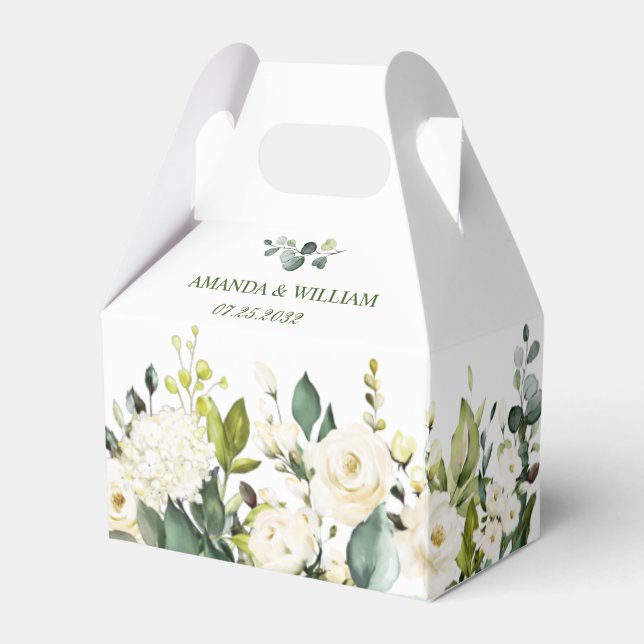 Elegant Eucalyptus White Roses Grüne Hochzeit Geschenkschachtel (Vorderseite)