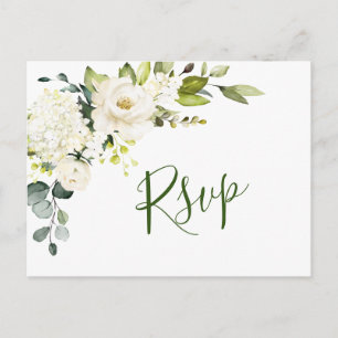 Elegant Eucalyptus White Roses Wedding RSVP Postkarte