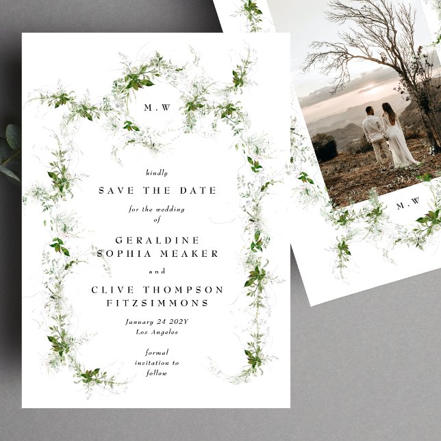 Elegant Eucalyptus Wreath Monogram Wedding Save The Date (Von Creator hochgeladen)