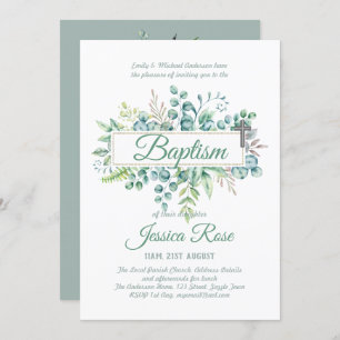 Elegant Eukalyptus Baptism Christening Greenery Einladung