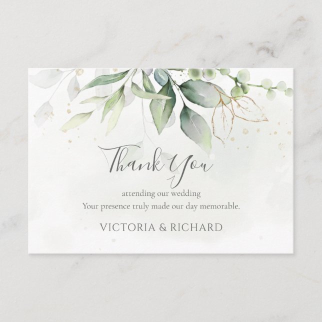 Elegant Eukalyptus Blätter Grüne Goldhochzeit Dankeskarte (Vorderseite)