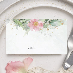 Elegant Eukalyptus Blätter Grüne Goldhochzeit Platzkarte